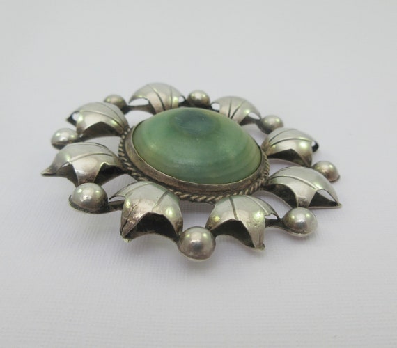 Large Mid Century Mexico Sterling Silver Green Gl… - image 4