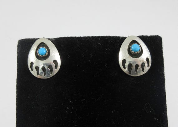 Southwest Sterling Silver Turquoise Bear Paw Stud Earrings