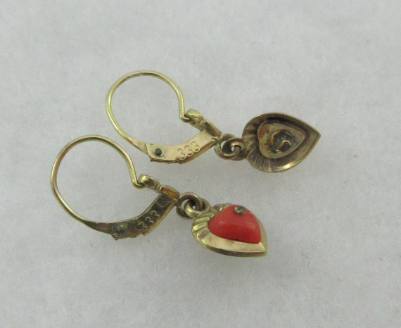 Antique 8k (333) Yellow Coral Heart Dangle Earrin… - image 3
