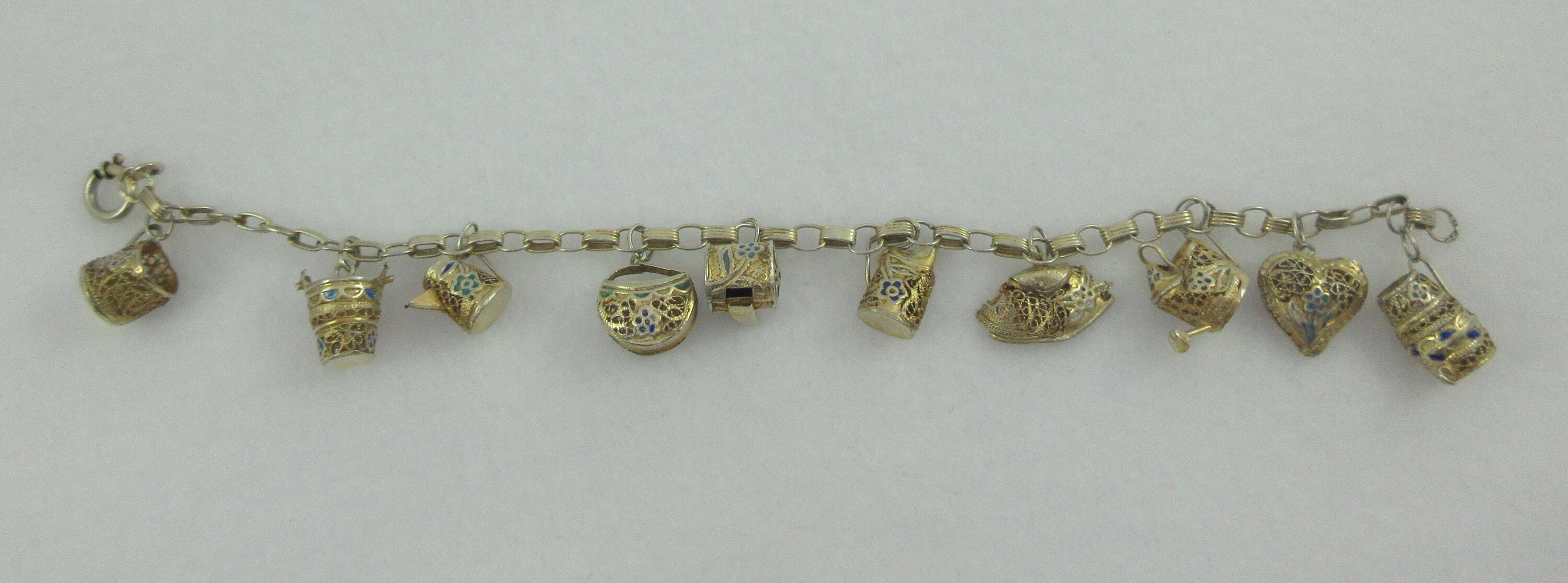 Asian 10 Charms Gold Over Sterling Silver Filigree Enamel Asian 10 Charms Gold Over Sterling Silver Filigree Enamel