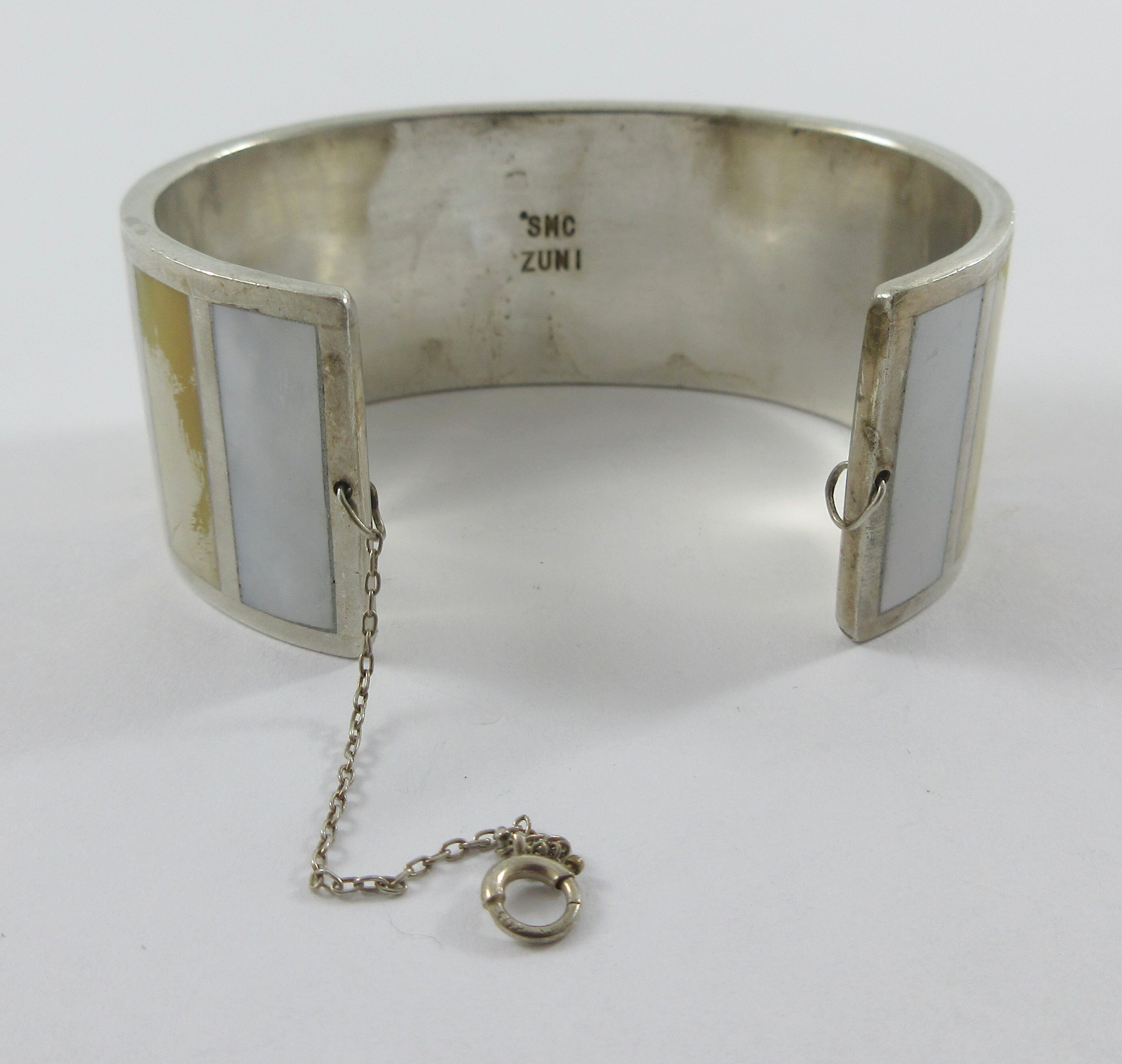 Wide Zuni Sabin M Chavez Sterling Silver Abalone Mother of Pearl