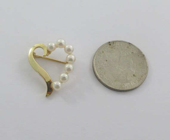 14k Yellow Gold Open Heart Pearls Brooch - image 2