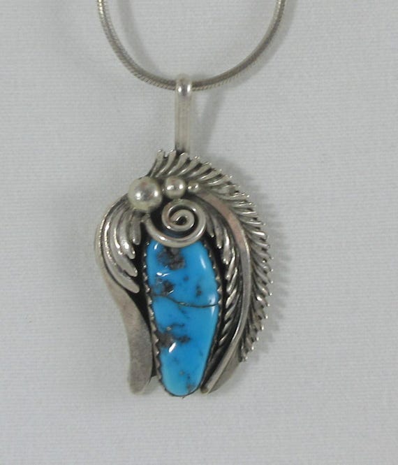 David Lister Navajo Sterling Silver & Turquoise Leaf Pendant- as 