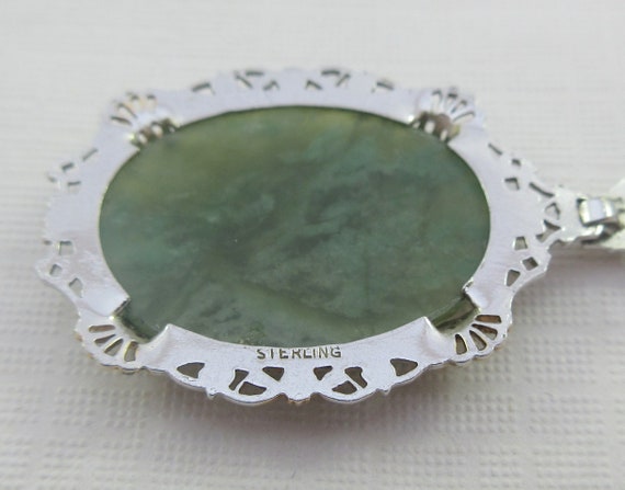 Sterling Silver Art Deco Green Stone Chrysoprase … - image 8