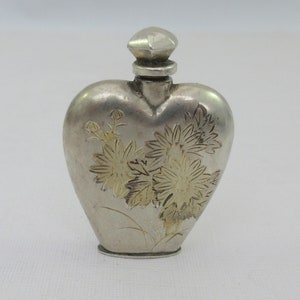 Art Deco 950 Silver Floral Perfume Bottle Brooch & Sterling Mini Funnel