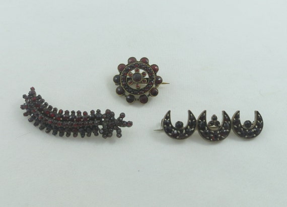 Pick your favorite ! Antique Victorian Floral Moon Long Bar Garnet Brooches