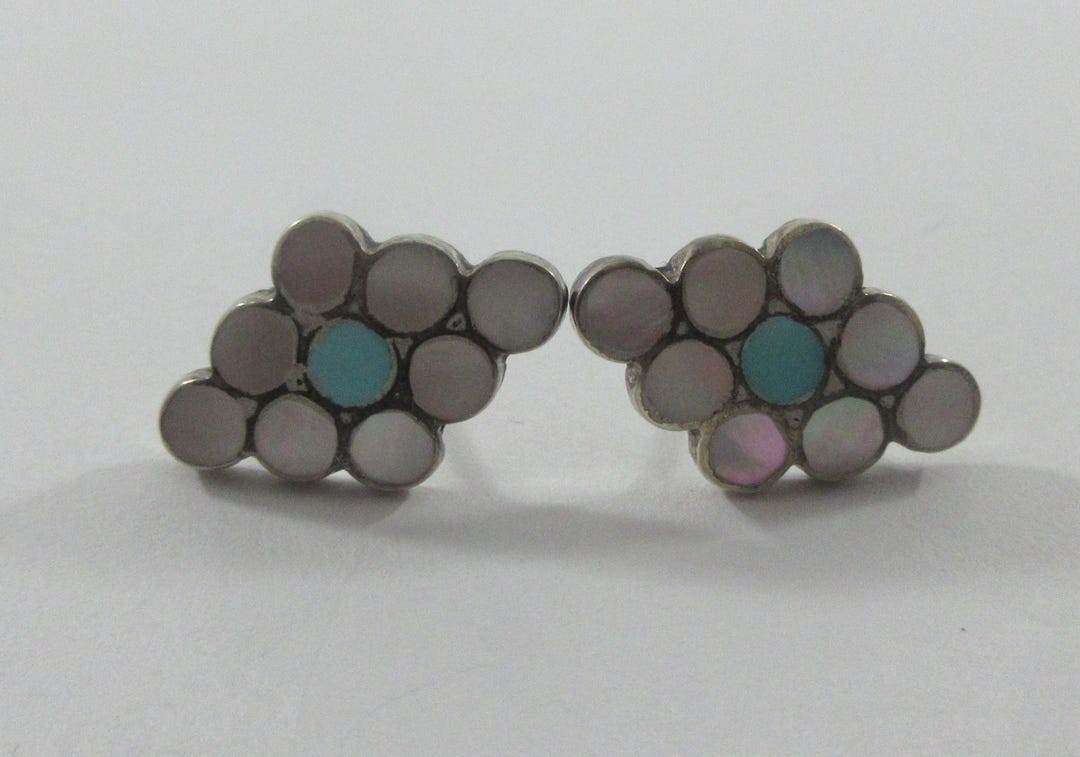 Southwestern Sterling Silver Inlay Turquoise Mother of Pearl Floral ...