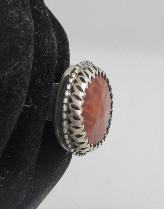 Statement Sterling Silver Round Red Agate Adjusta… - image 4