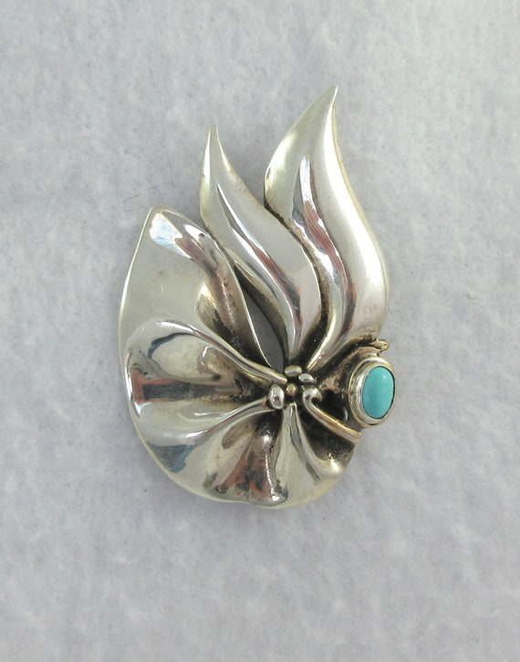 Artisan Made Sterling Silver Stylized  Leaf Turqu… - image 5