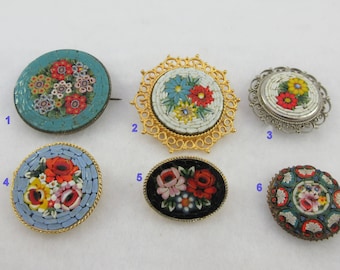 Pick your favorite ! Italian Silver Gold Tone Micro Mosaic Tesserae Round Oval Brooches