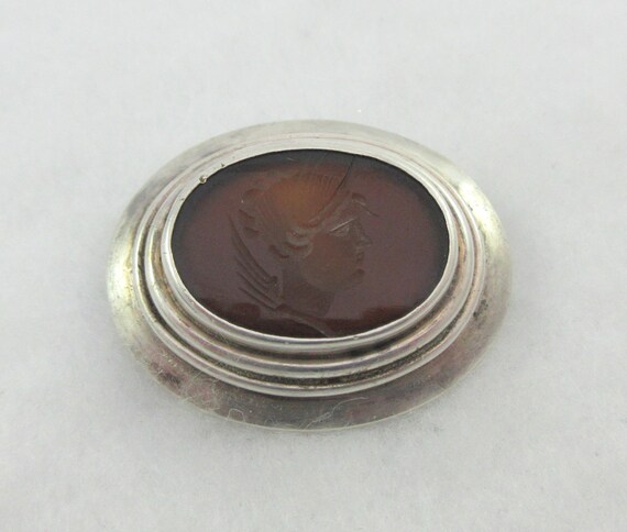 Sterling Silver Intaglio Glass Cameo Oval Brooch - image 3