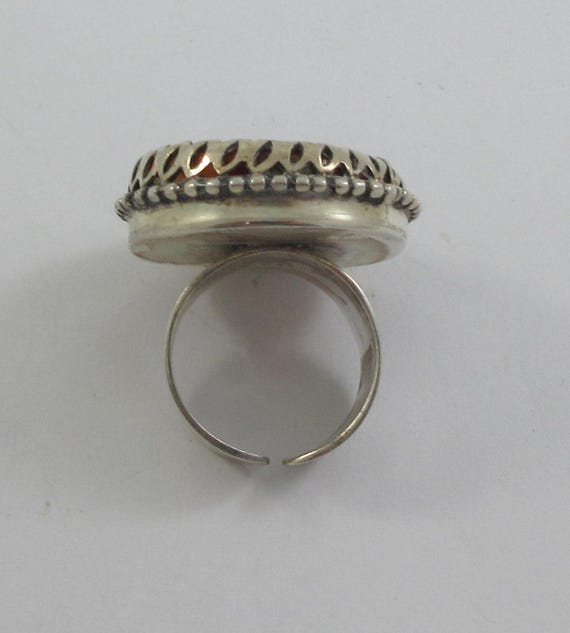 Statement Sterling Silver Round Red Agate Adjusta… - image 6