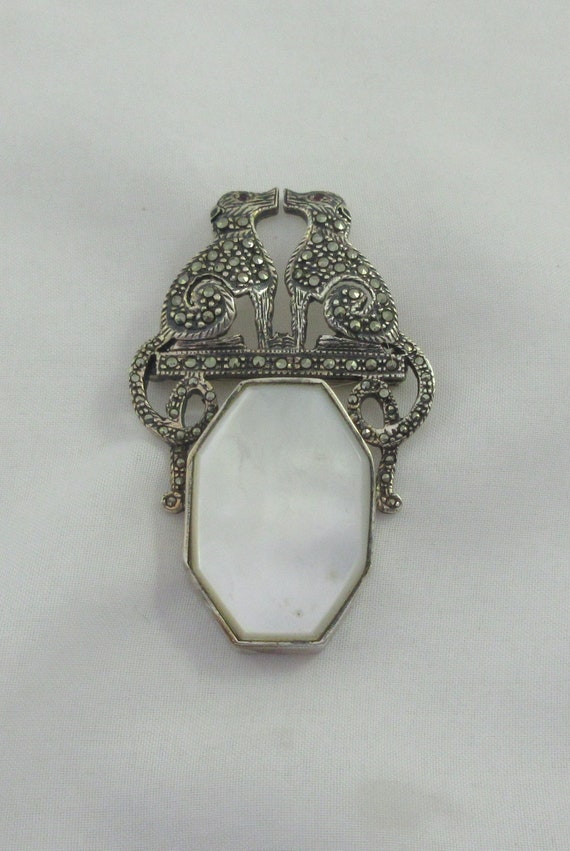 Art Deco Sterling Silver Marcasite Mother of Pear… - image 1