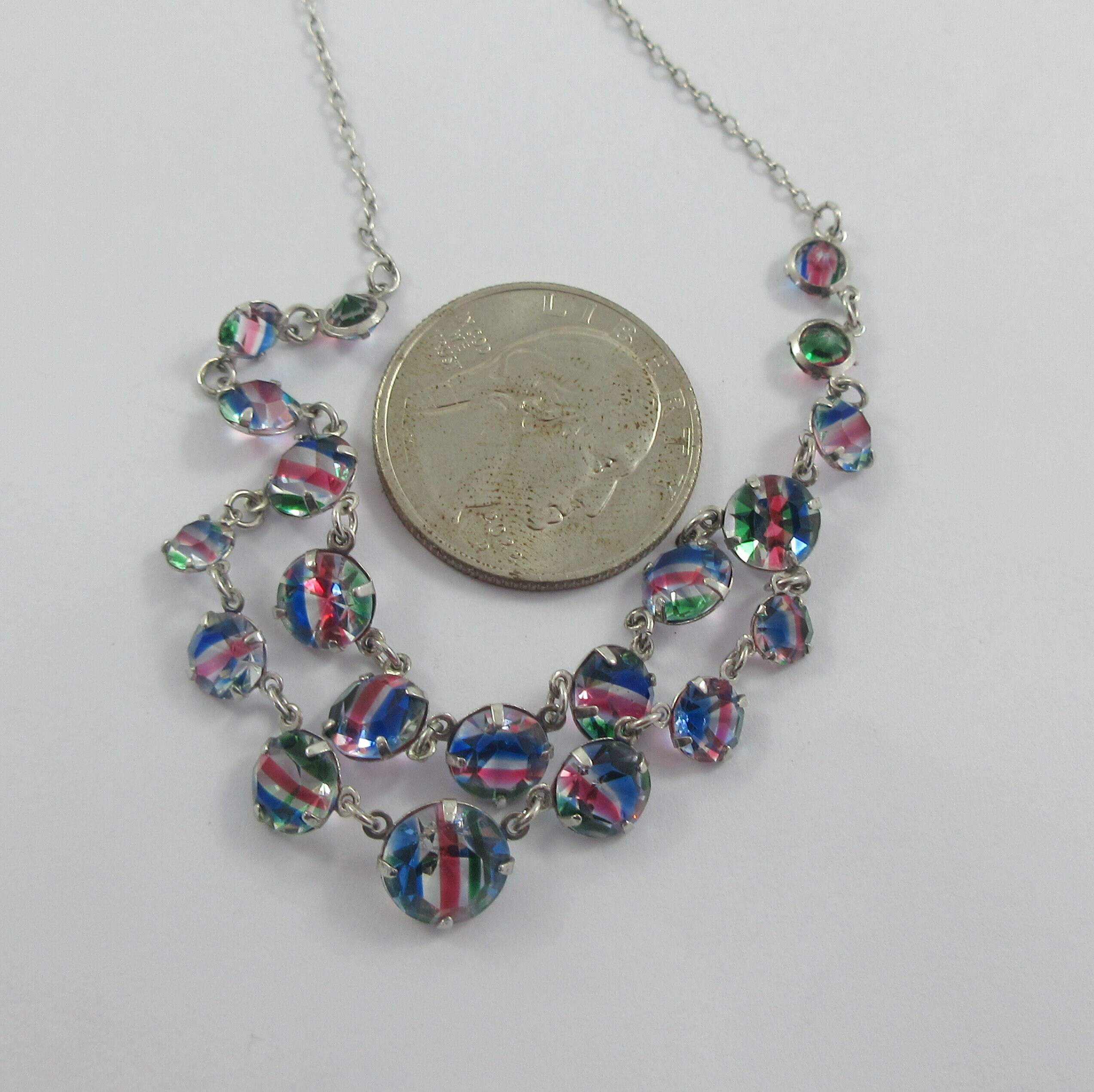 Art Deco 830 Silver Graduated Rainbow Iris Glass Double