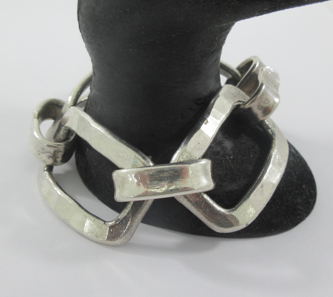 Modernist Jacob Hull Denmark Silver Tone Wide Link Bracelet- AS IT