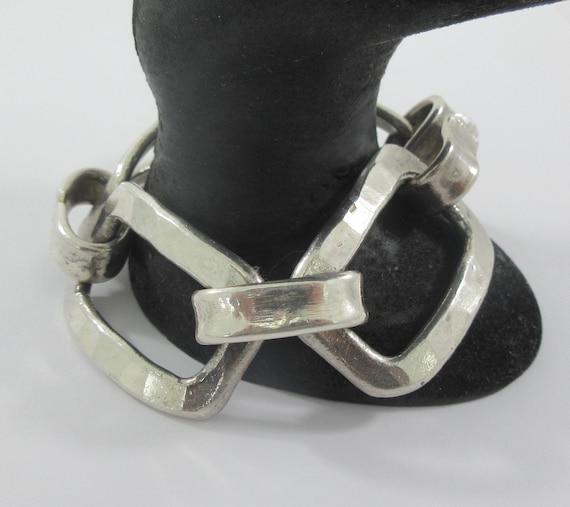 Modernist Jacob Hull Denmark Silver Tone Wide Link Bracelet- AS IT