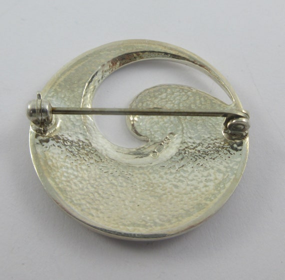 Sterling Silver Blue Enamel Swirl Open Brooch - image 8