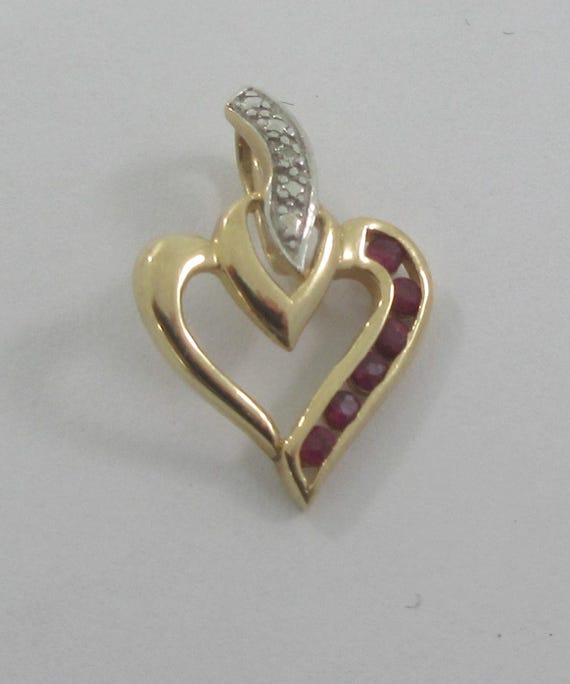 Tiny 10k Yellow Gold Ruby White Spinel Open Heart - image 3