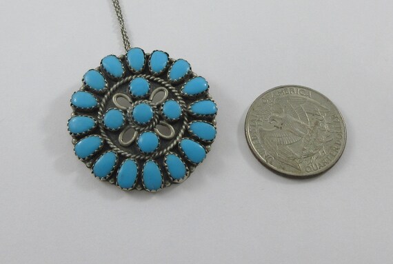 Sterling Silver Turquoise Cluster Round Pendant- … - image 2