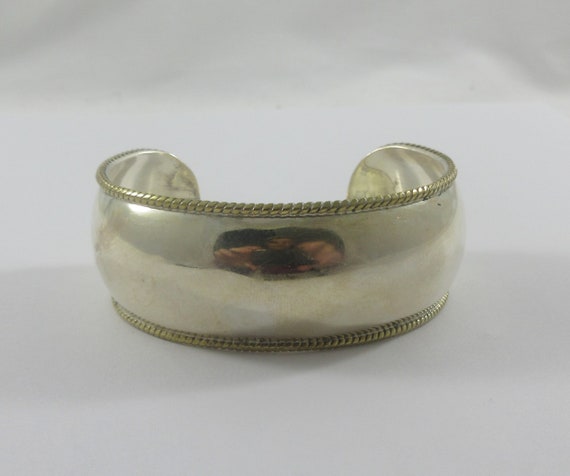 Mexico Simple Wide Sterling Silver Brass Cuff Bra… - image 3