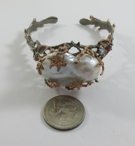 Statement Large Sterling Silver Baroque Pearls Mu… - image 2