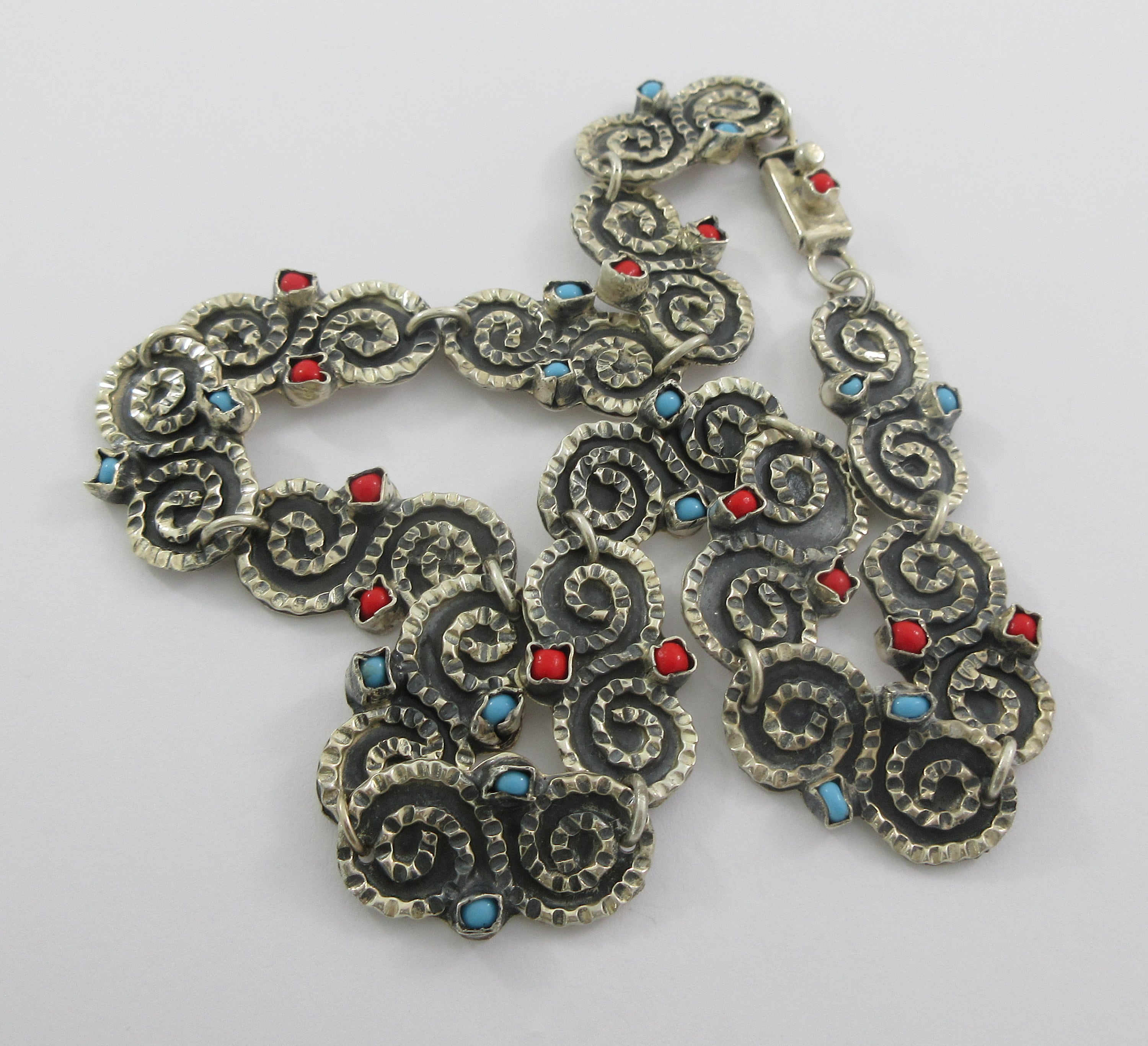 Mexico Matilde Poulat Style Sterling Silver Glass Turquoise Coral