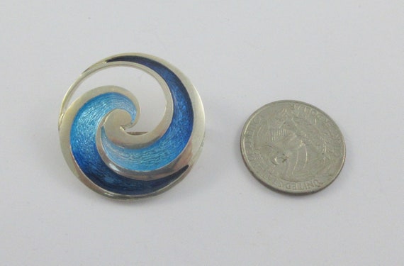 Sterling Silver Blue Enamel Swirl Open Brooch - image 2