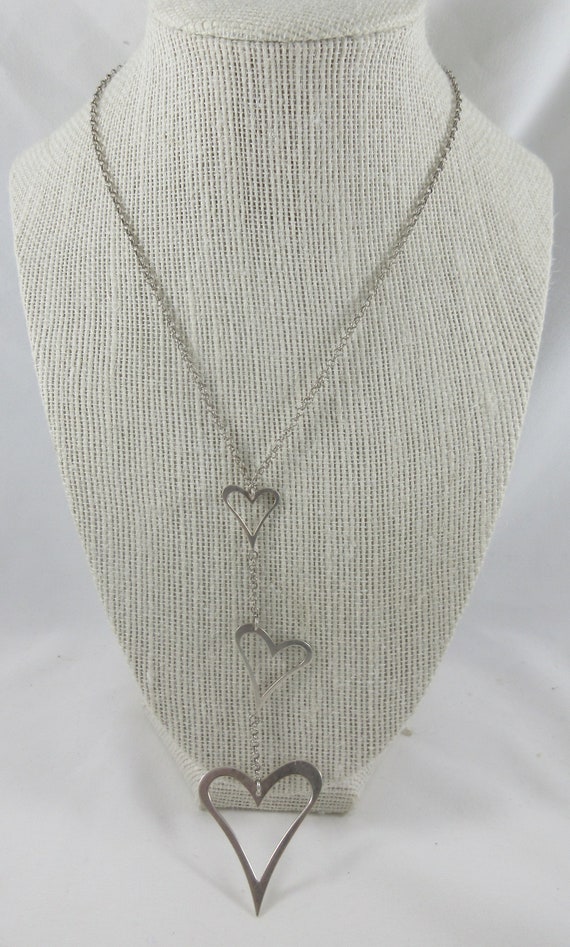 Sterling Silver Graduated Open Hearts Pendant Lar… - image 3