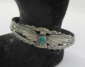 Southwestern Sterling Silver Turquoise Eagle Bracelet Cuff- Small Wrist