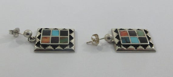 Signed Teme Sterling Silver Multi Stone Inlay Geo… - image 5