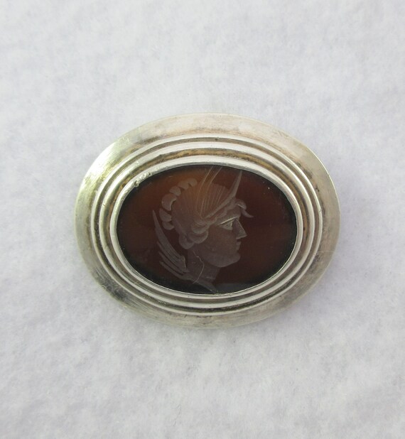 Sterling Silver Intaglio Glass Cameo Oval Brooch - image 6