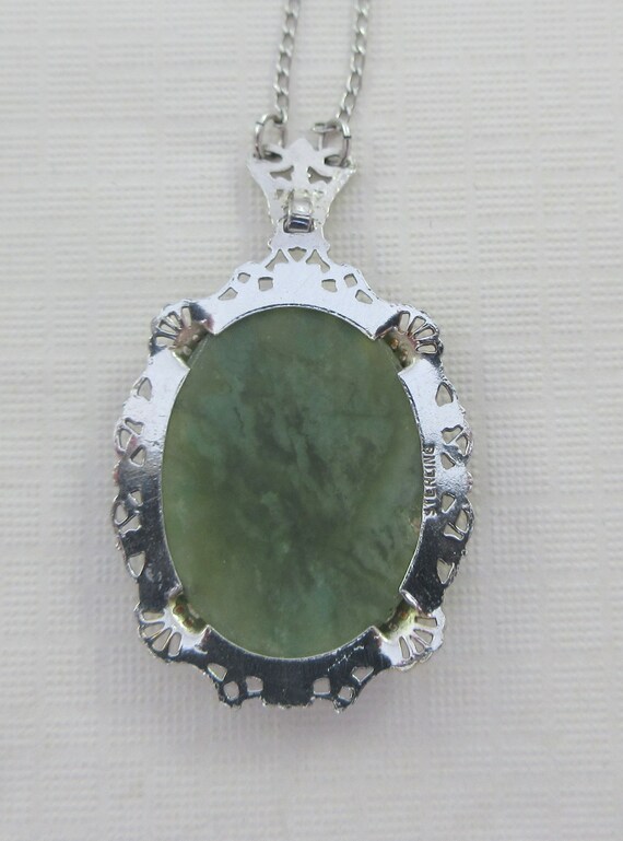 Sterling Silver Art Deco Green Stone Chrysoprase … - image 7