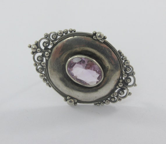 Art Nouveau Style Sterling Silver Amethyst Brooch… - image 1