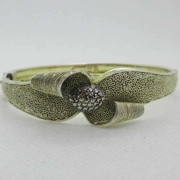 Signed Theodor Fahrner Gold over Sterling Silver Floral Hinged Bracelet