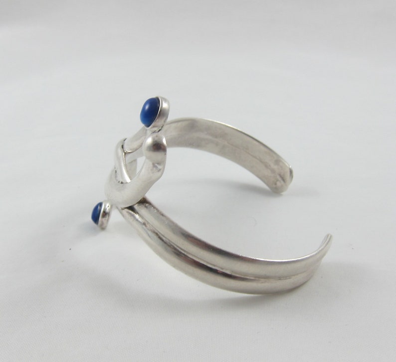 Summer SALE Mexican Sterling Silver Braided Blue Glass Cuff Bracelet