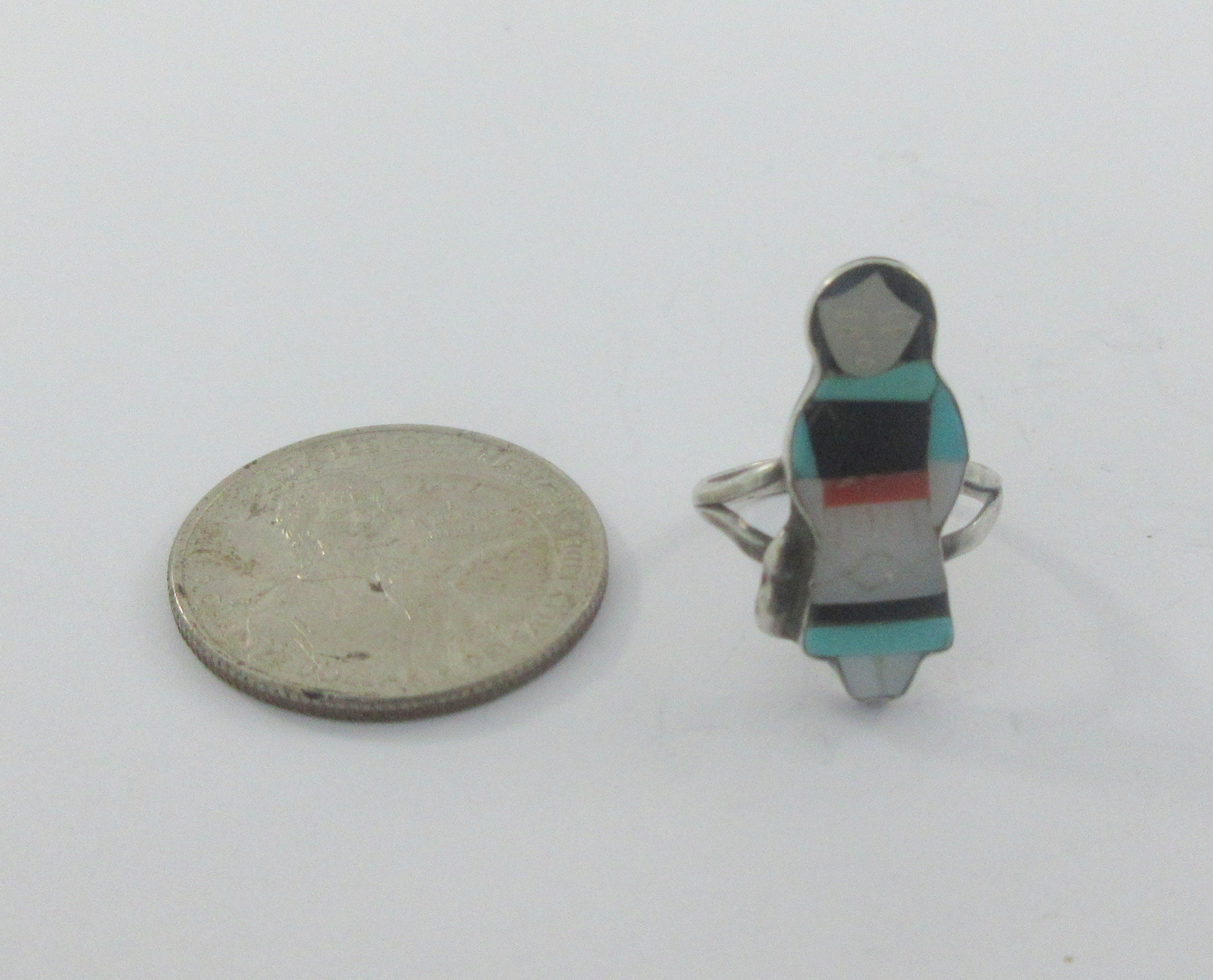 Zuni Theresa Waseta Sterling Silver Maiden Inlay Ring- Size 4.25 
