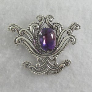 Los Castillo Taxco Sterling Silver Abstract Amethyst Brooch- As it is