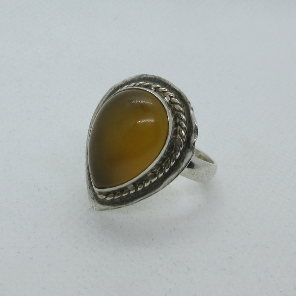 Tear Shaped Brown Gem Stone Sterling Silver Ring- Size 7-7.25