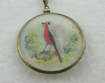 J.M. Fisher Victorian Revival Bird Feather Double Sided Pendant w. Avon Gold Tone Chain- As it is