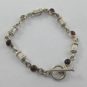 Sterling Silver Multi Gem Amethyst Peridot Garnet Geometric Bracelet