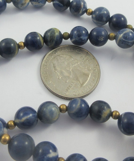 Sodalite Blue Stone Gold Tone Beads Necklace w. S… - image 2