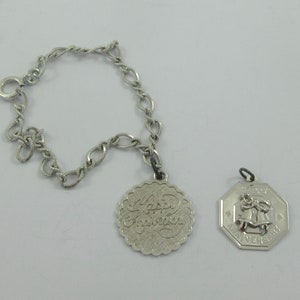 Pulsera con dije redondo "Feliz aniversario" de plata de ley firmada por La Mode + colgante "Feliz aniversario" a juego
