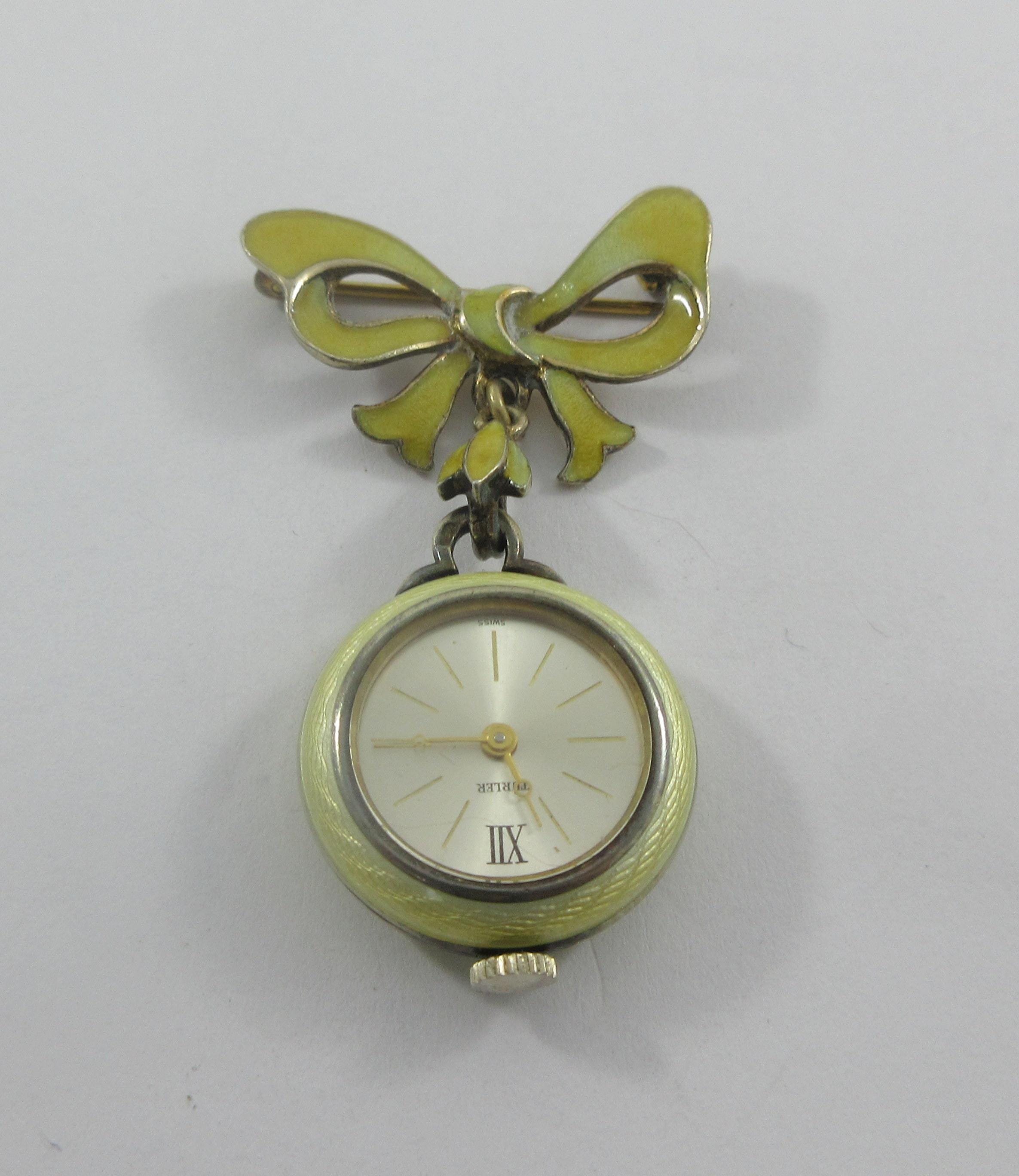 Turler Swiss Gold Over Sterling Silver Yellow Enamel Bow Nurse's