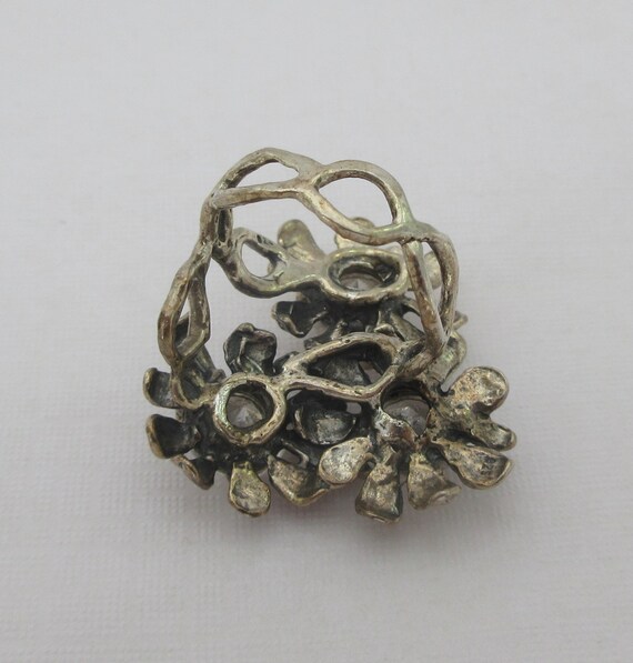 Statement Sterling Silver Three Flower White Rhin… - image 7