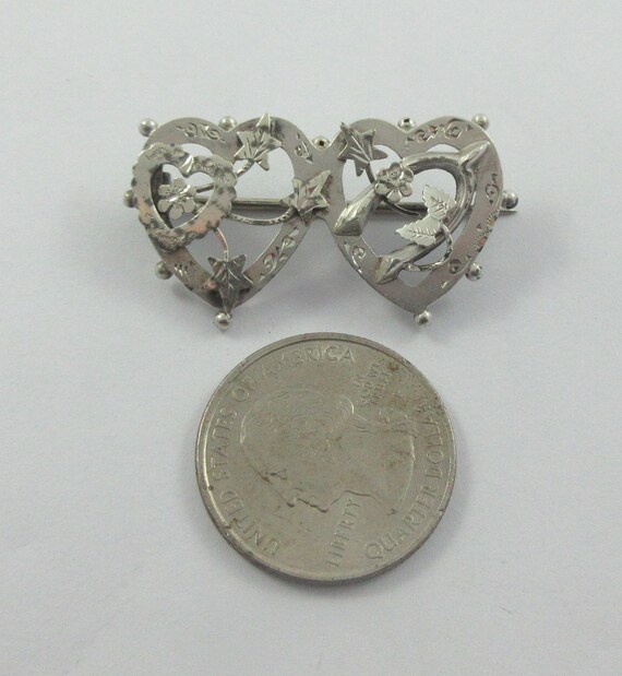 Antique Victorian Sterling Silver Double Heart Fl… - image 2