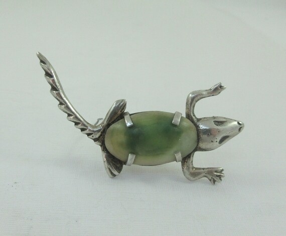Early Mexico Sterling Silver Alligator Green Ston… - image 4