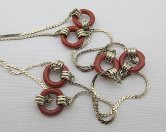 Ciani Collana lunga in argento sterling con dischi in vetro rosso in stile Art Déco - Stile Flapper