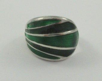 Norway David Andersen Sterling Silver Dark Green Enamel Adjustable Dome Ring- Size 6- As it is