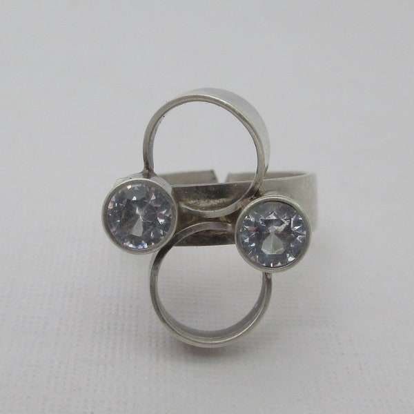 1973, Finlande, Kultaseppa Salovaara, bague réglable en argent sterling et quartz moderniste, taille 7,25