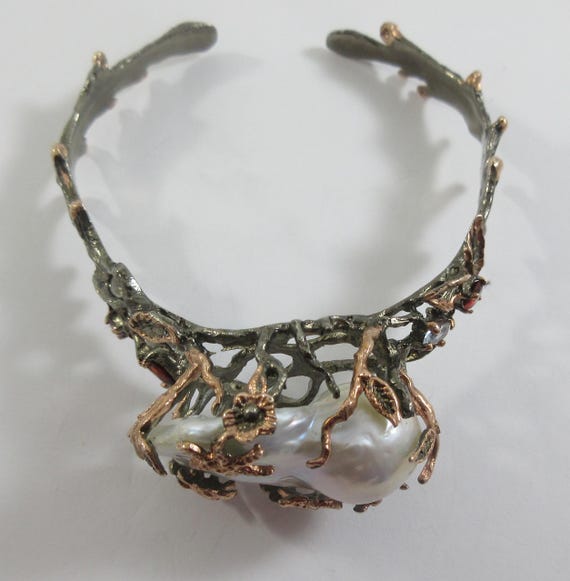 Statement Large Sterling Silver Baroque Pearls Mu… - image 11